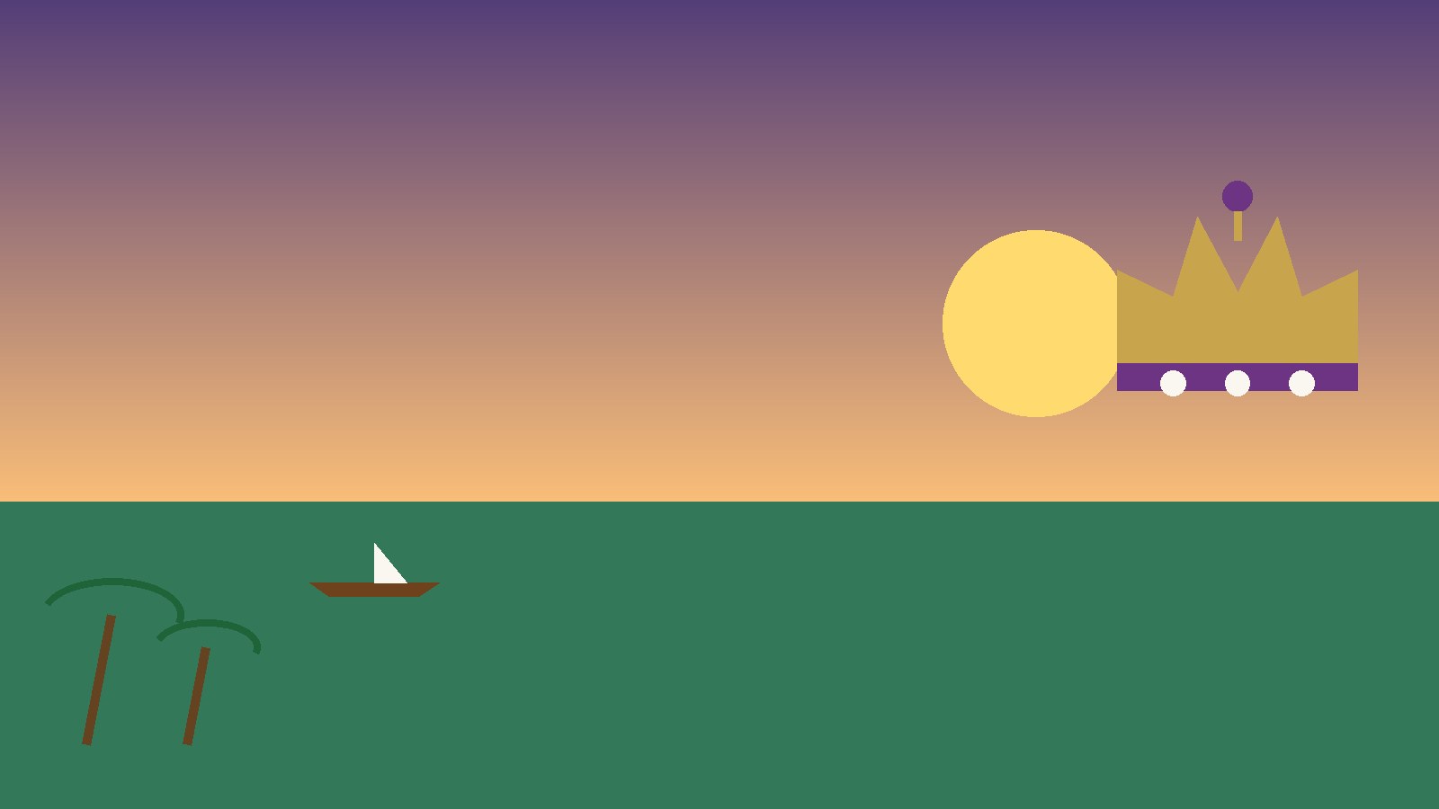 La lagune et le fleuve Comoé au couchant, pirogues et palmiers